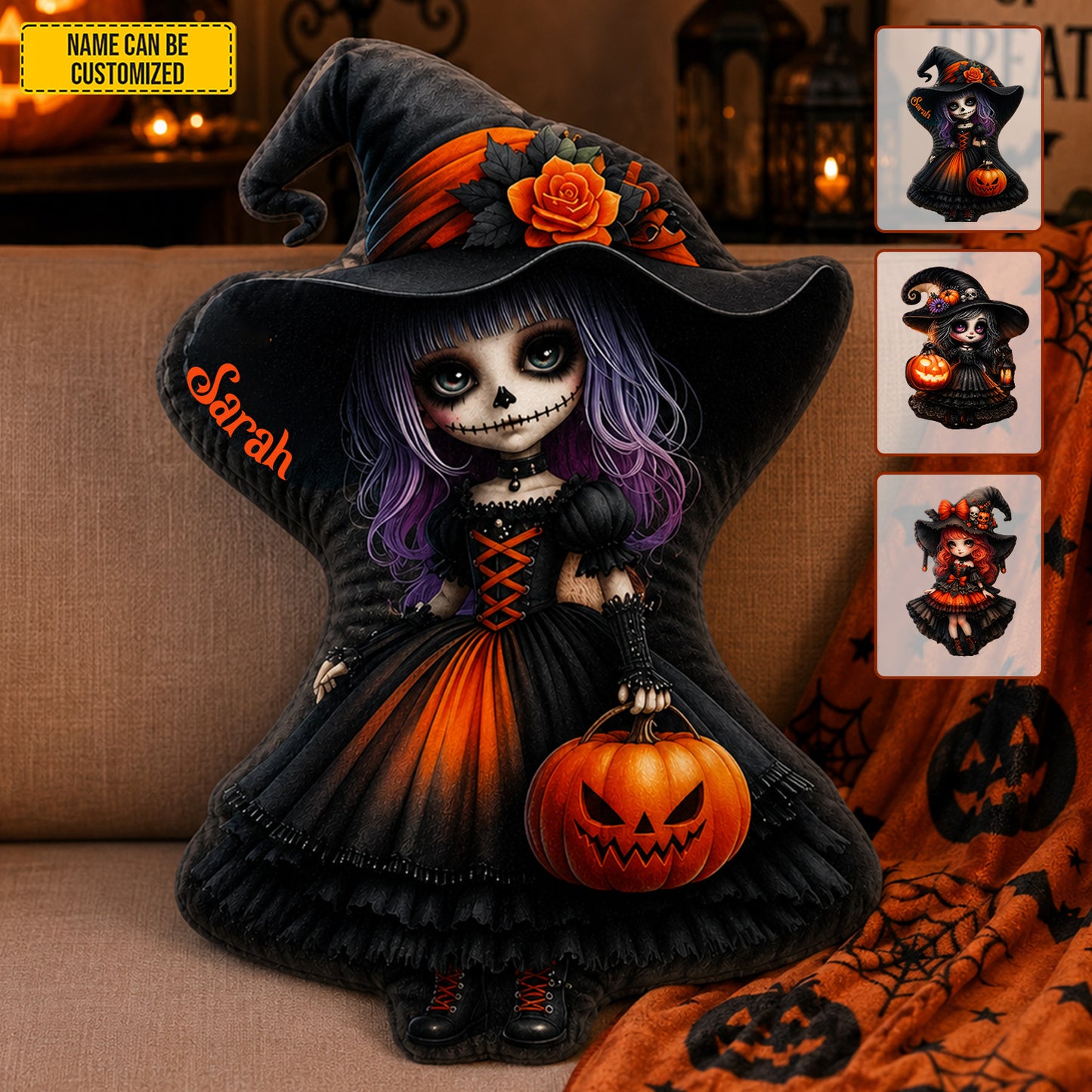 Personalized Gothic Witch Halloween Shape Pillow