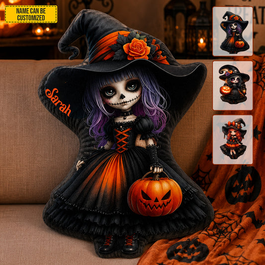 Personalized Gothic Witch Halloween Shape Pillow