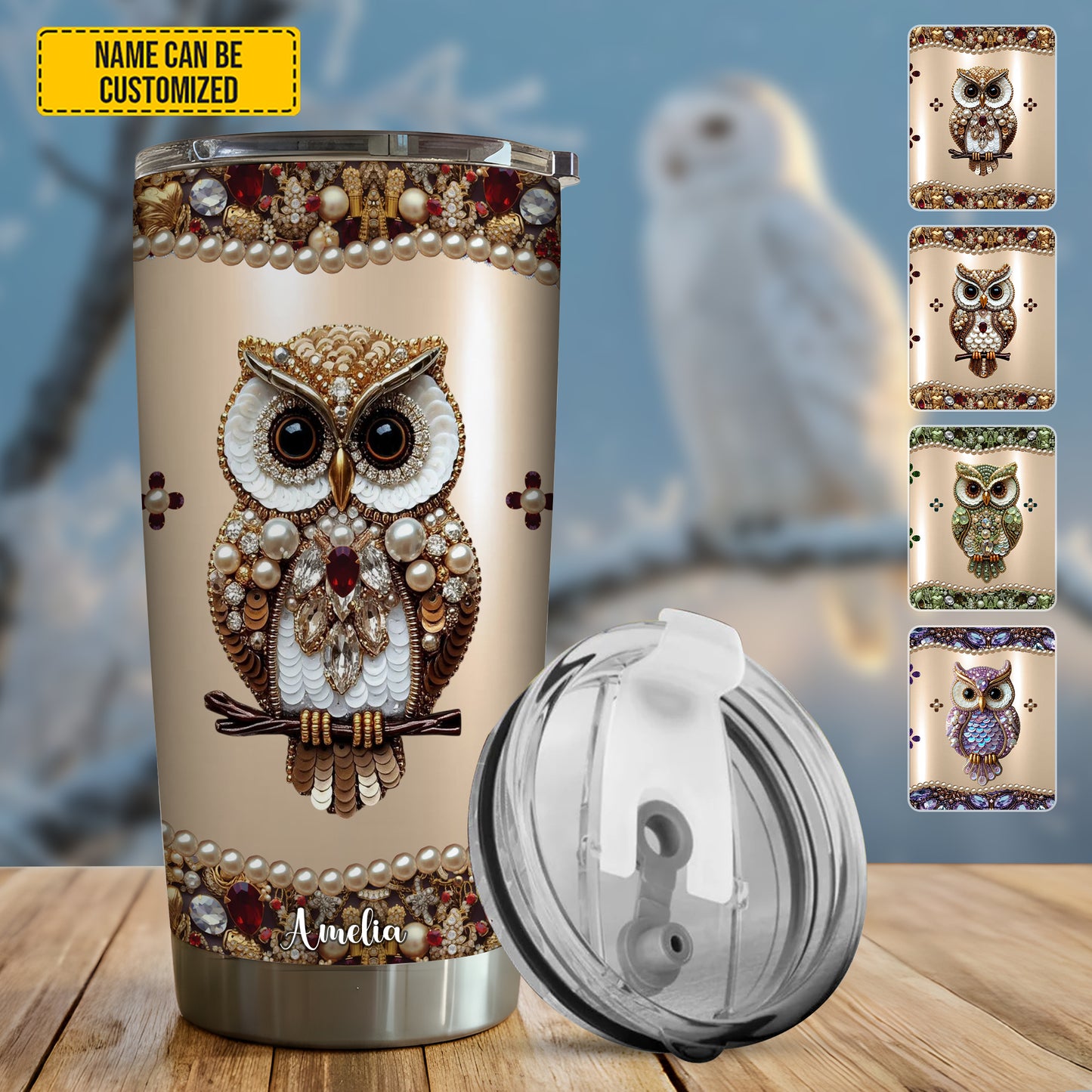 Personalized Sparkle Owl Stainless Steel Tumbler