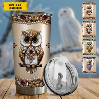Personalized Sparkle Owl Stainless Steel Tumbler