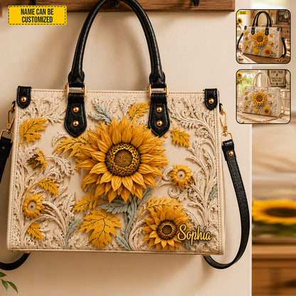 Personalized Sunflower Leather Handbag