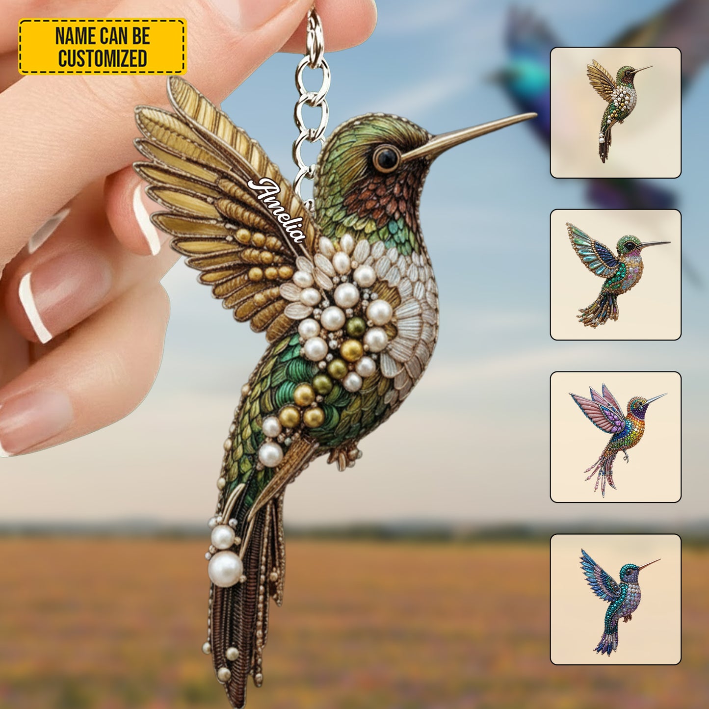 Personalized Hummingbird Keychain