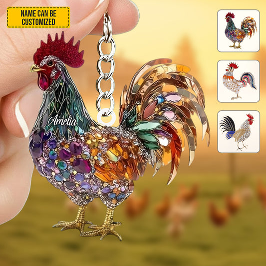 Personalized Sparkle Rooster Keychain