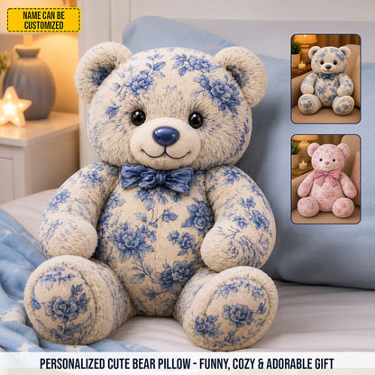 Personalized Vintage Floral Teddy Bear Custom Shape Pillow