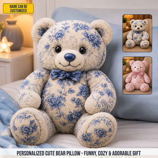 Personalized Vintage Floral Teddy Bear Custom Shape Pillow