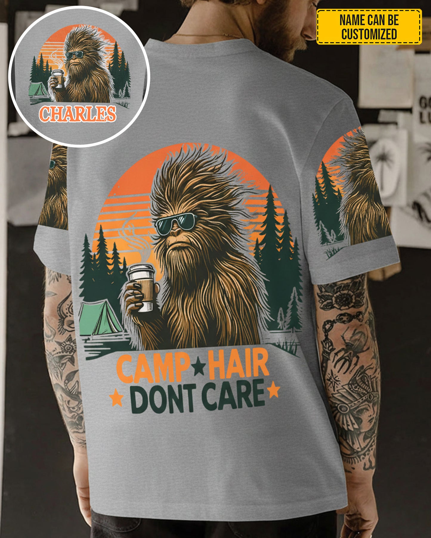Camp Hair, Don’t Care – Personalized Bigfoot All Over Print Shirt