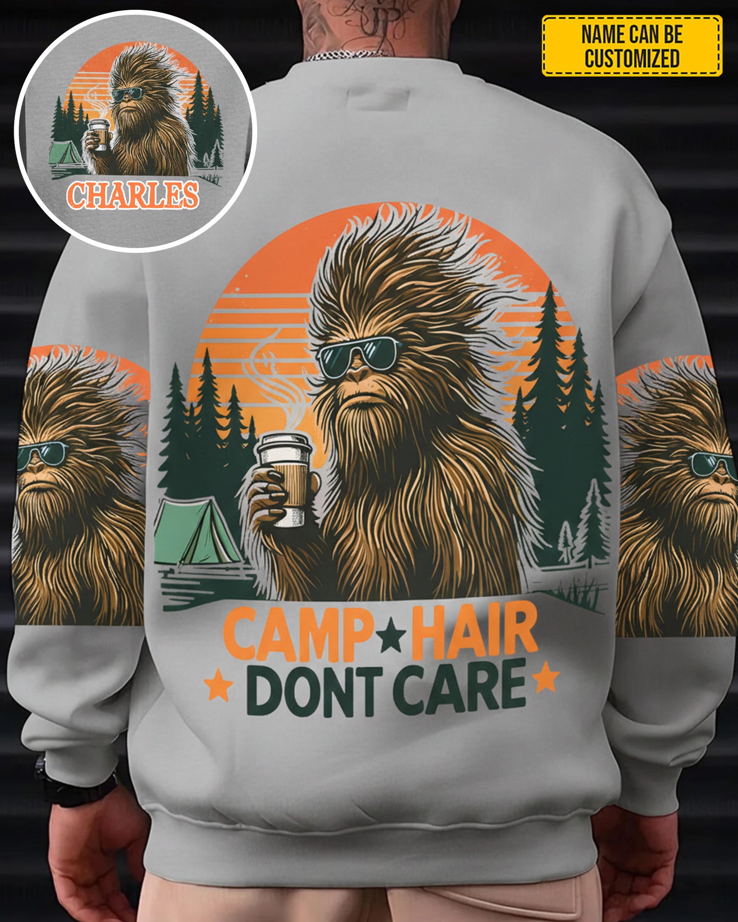 Camp Hair, Don’t Care – Personalized Bigfoot All Over Print Shirt
