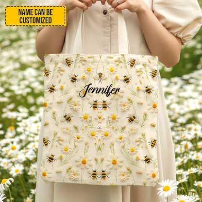 Personalized Bee & Daisy Tote Bag