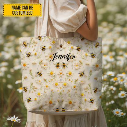 Personalized Bee & Daisy Tote Bag
