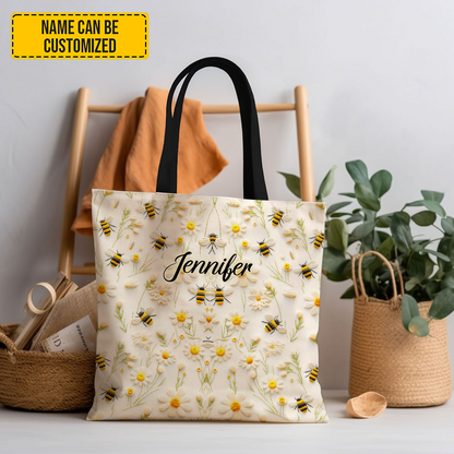 Personalized Bee & Daisy Tote Bag