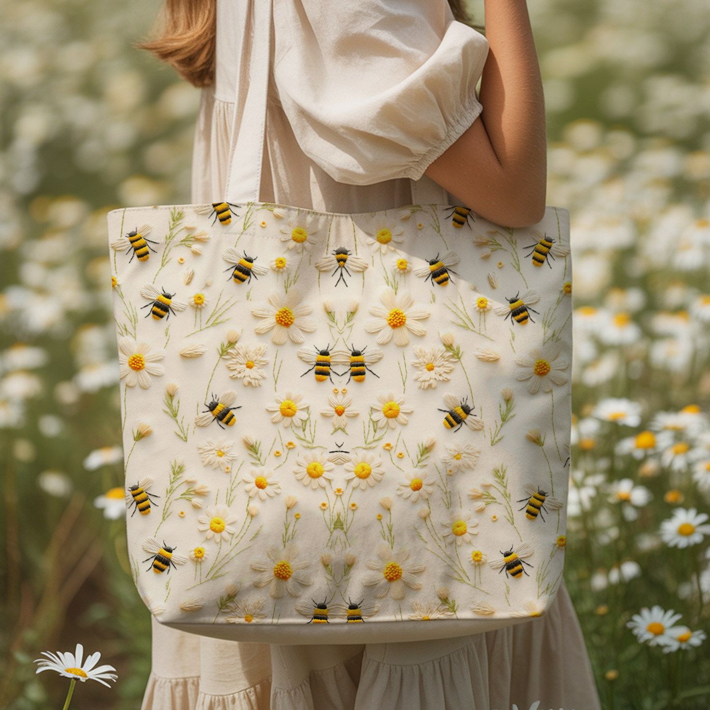 Personalized Bee & Daisy Tote Bag