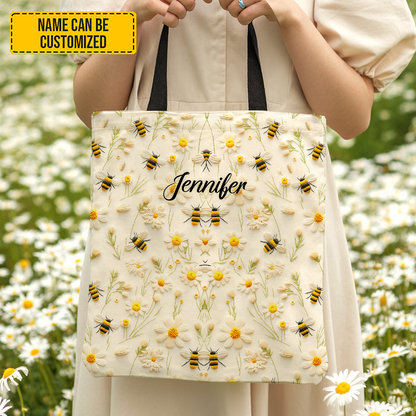 Personalized Bee & Daisy Tote Bag