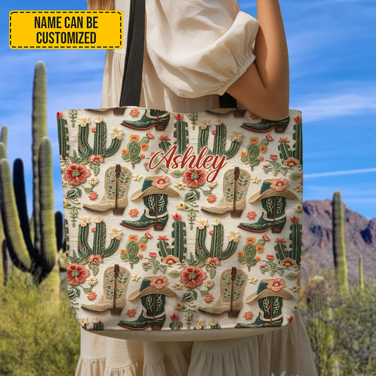 Boots Cactus & Charm - Personalized Western Tote Bag