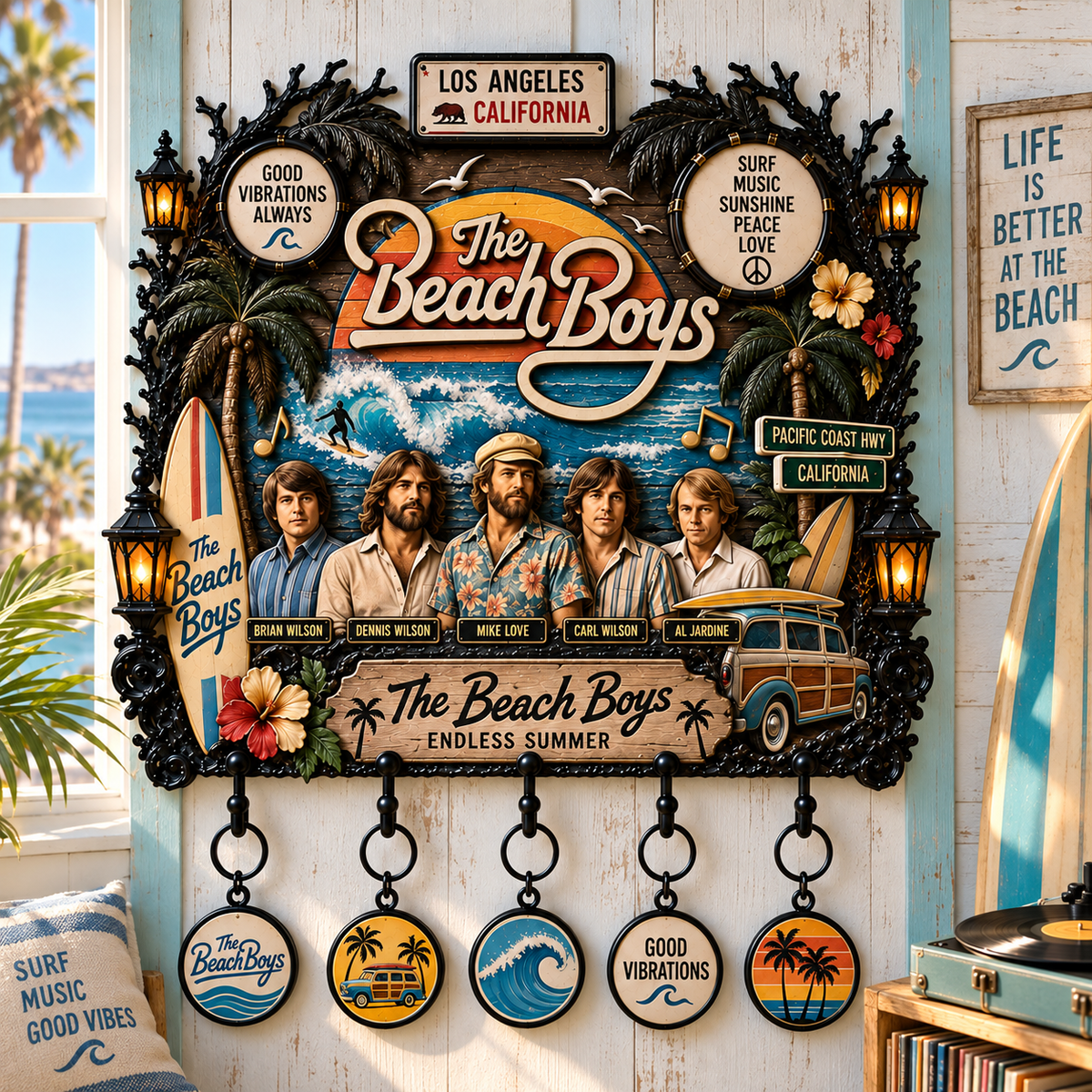 The Beach Boys Endless Summer Wall Key Holder – Good Vibrations California Surf Music Home Decor