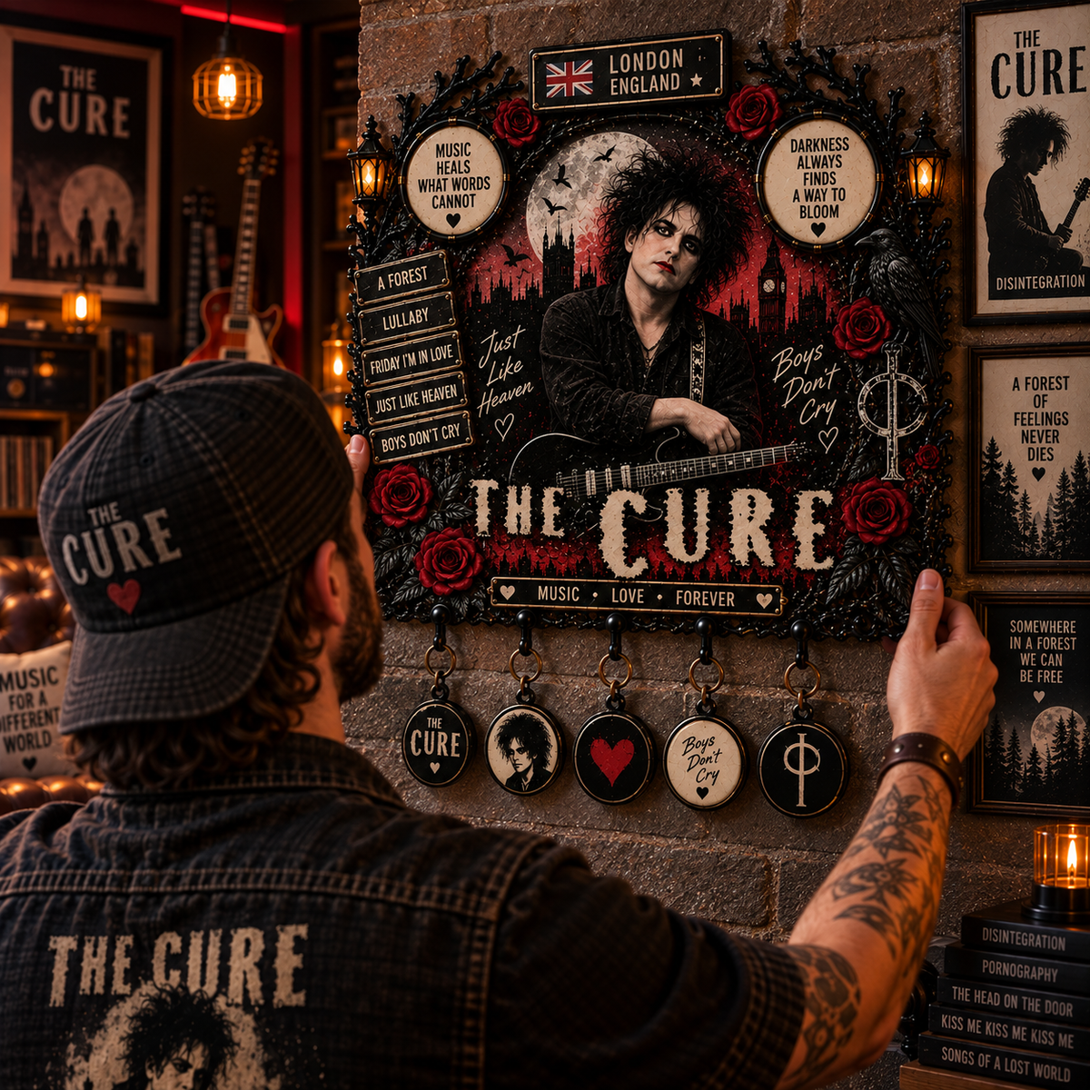 The Cure Boys Don’t Cry Wall Key Holder – Just Like Heaven Gothic Rock Music Home Decor