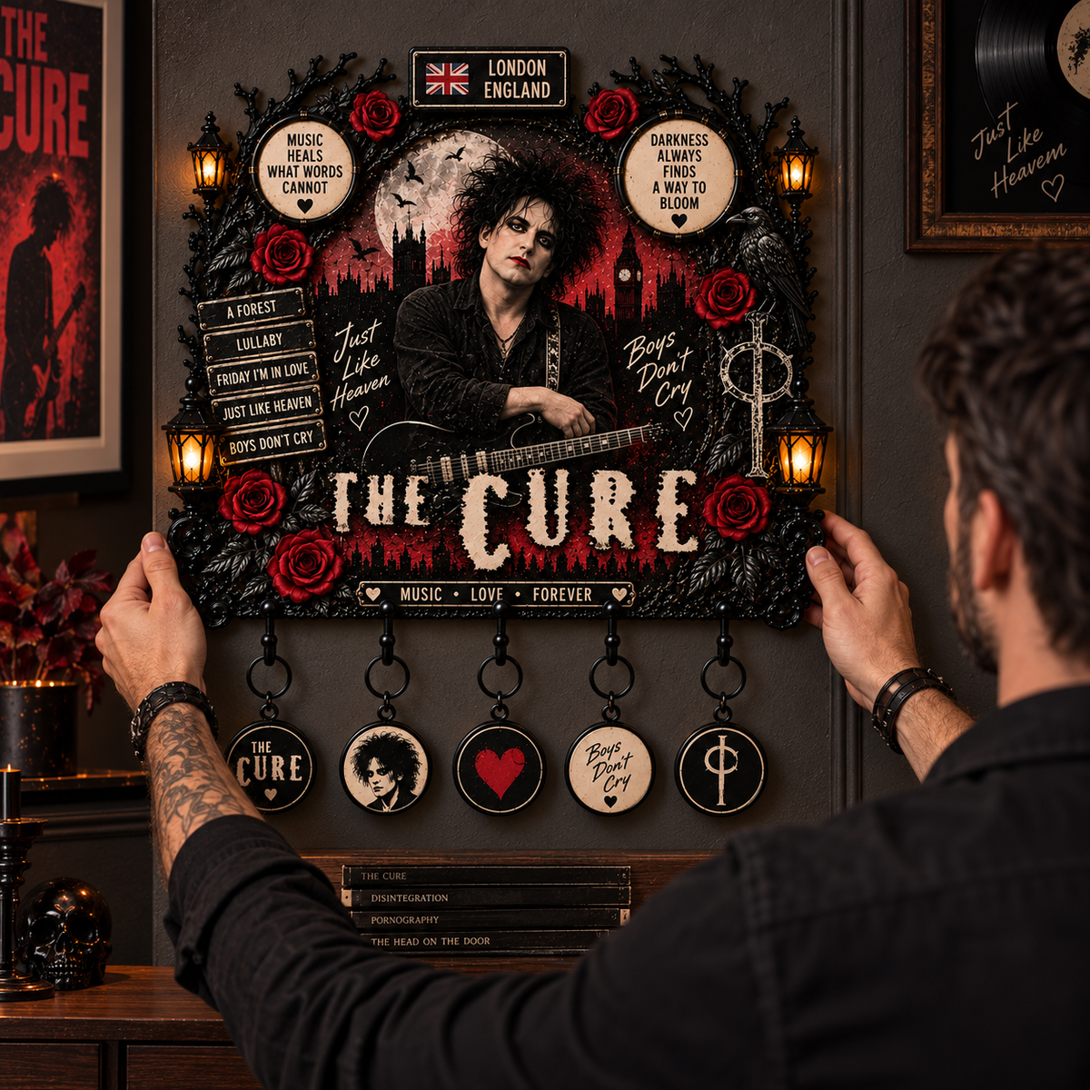 The Cure Boys Don’t Cry Wall Key Holder – Just Like Heaven Gothic Rock Music Home Decor