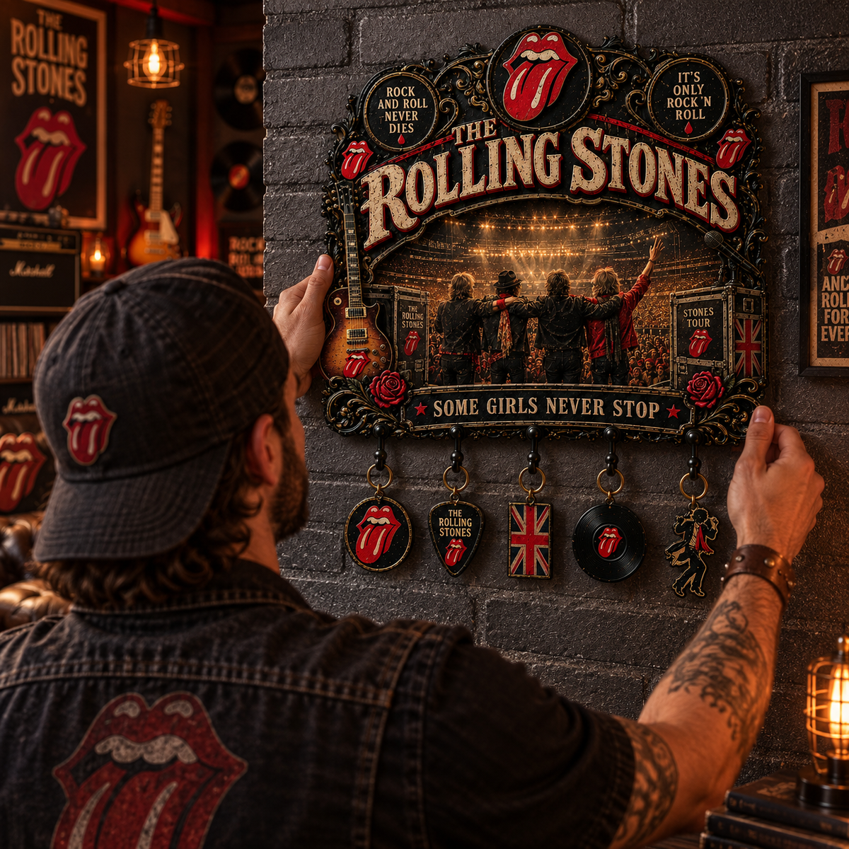 The Rolling Stones It’s Only Rock ’N’ Roll Vintage Key Holder – Music Legend Wall Key Rack