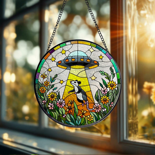 Opossum Wildflowers  Stained Glass Suncatcher