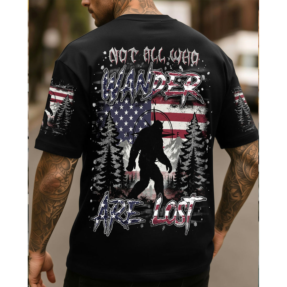 NOT ALL WHO WANDER ARE LOST BIGFOOT COMPASS ALL OVER PRINT SHIRT