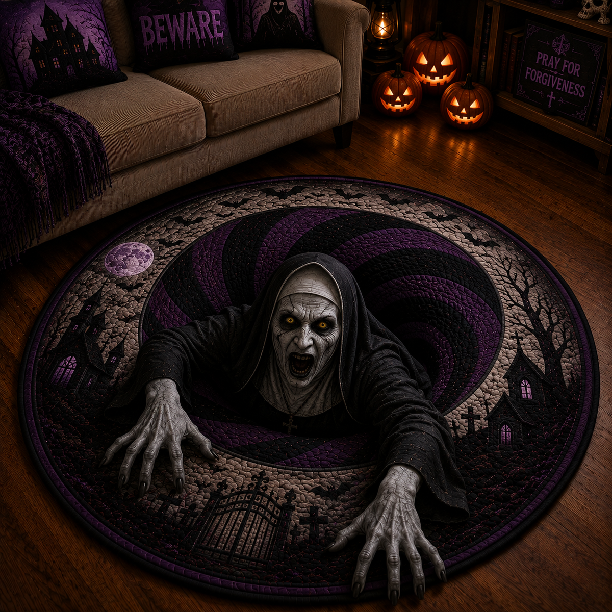 Valak The Nun 3D Illusion Halloween Round Rug