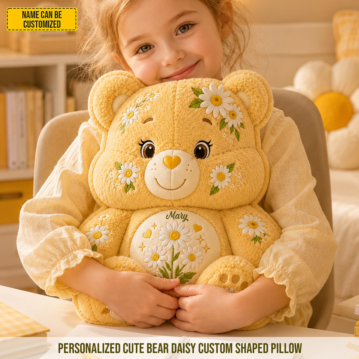 Personalized Cute Bear Daisy Custom Shaped Pillow