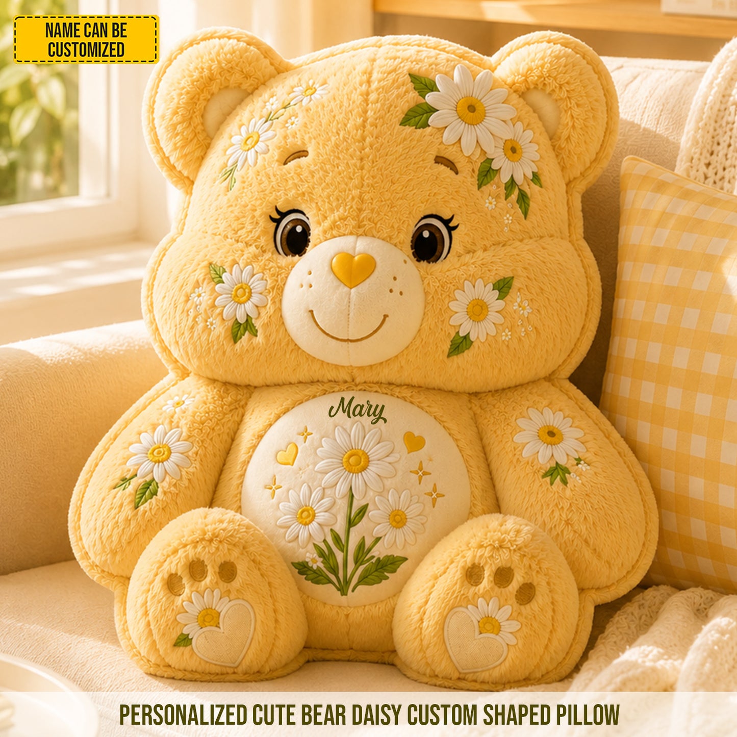Personalized Cute Bear Daisy Custom Shaped Pillow