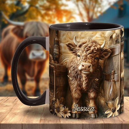Vintage Beautiful Highland Cow - Personalized Accent Mug