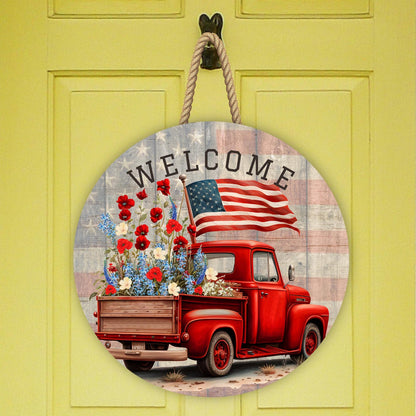 Country Truck  Patriotic Rustic Shaped Wood Sign - Gift For Country Lover's