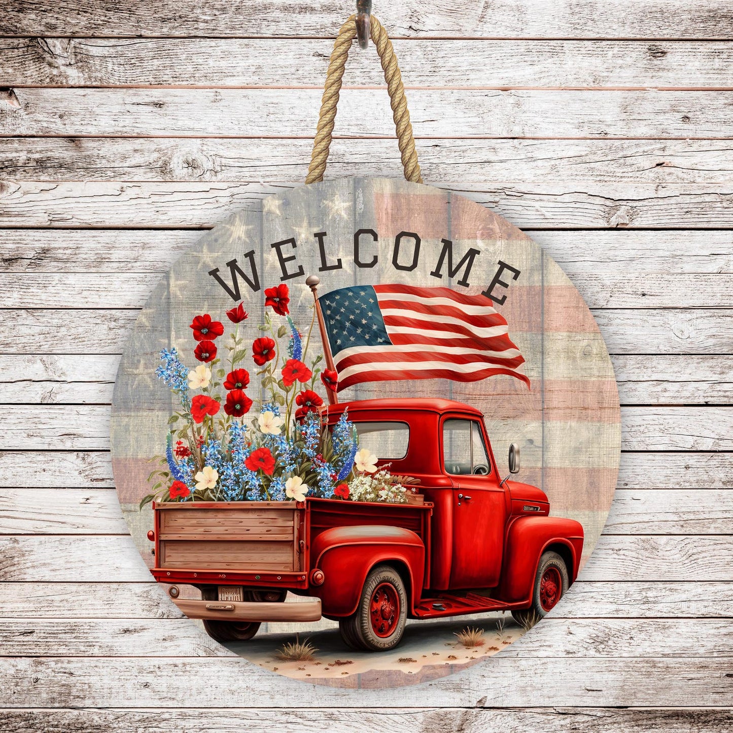 Country Truck  Patriotic Rustic Shaped Wood Sign - Gift For Country Lover's