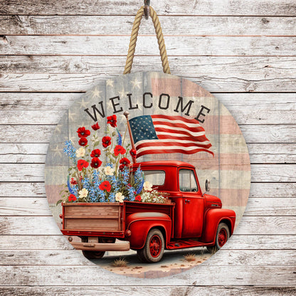 Country Truck  Patriotic Rustic Shaped Wood Sign - Gift For Country Lover's