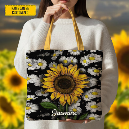Personalized Sunflower & Daisy Tote Bag