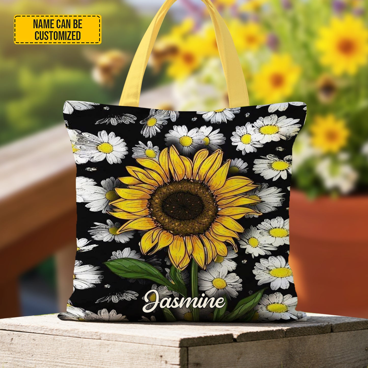 Personalized Sunflower & Daisy Tote Bag