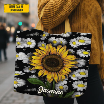 Personalized Sunflower & Daisy Tote Bag