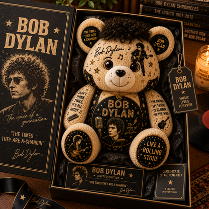 Bob Dylan Bear Custom Shaped Pillow – Like a Rolling Stone Music Fan Gift, Classic Folk Rock Legend Decor