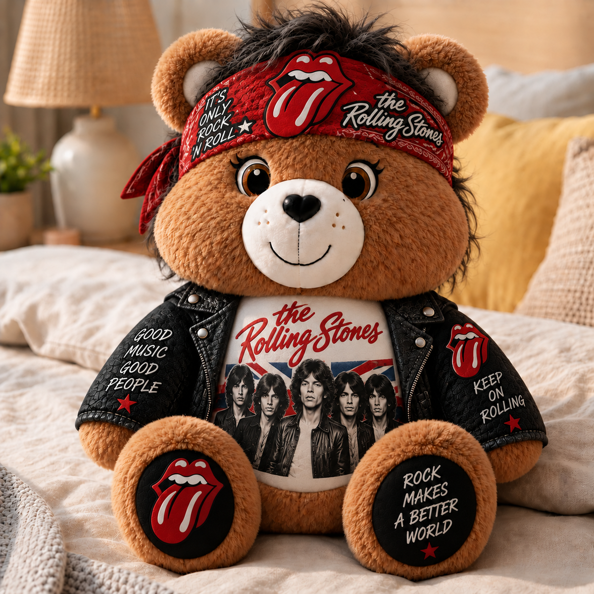 The Rolling Stones Custom Shaped Bear Pillow – Classic Rock Inspired Gift for Rolling Stones Fans