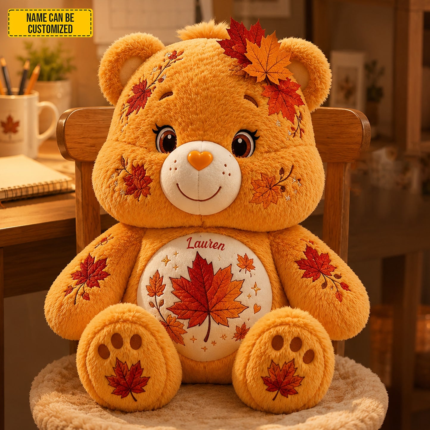 Personalized Autumn Maple Bear Custom Shape Pillow