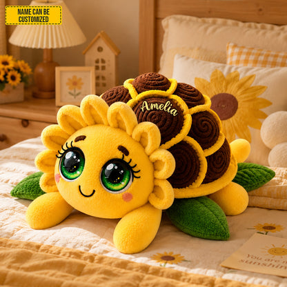Personalized Sunflower Turtle Custom Shaped Pillow