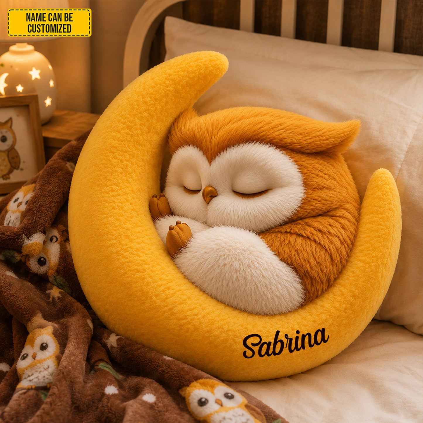 Personalized Sleeping Owl Moon Custom Shaped Pillow