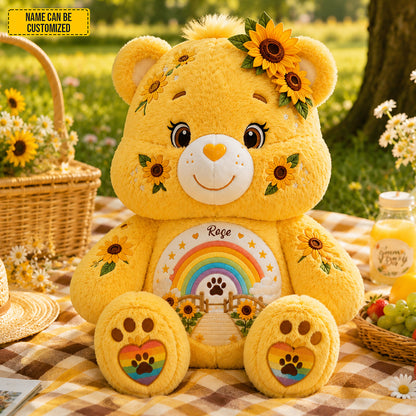 Personalized Sunflower Rainbow Bear Custom Shape Pillow