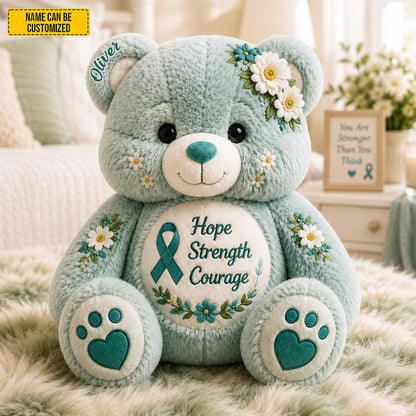 Personalized Ovarian Cancer Bear Pillow