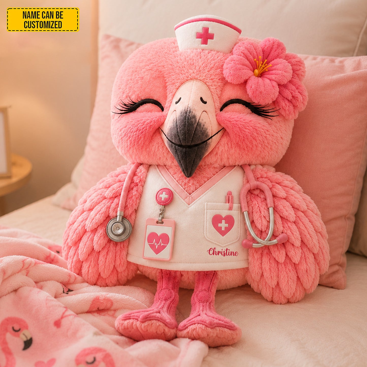 Personalized Nurse Flamingo Custom Shaped Pillow