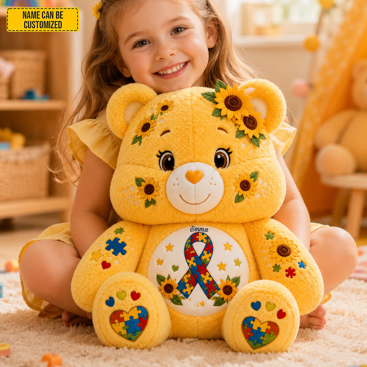 Personalized Autism Awareness Bear Custom Shape Pillow