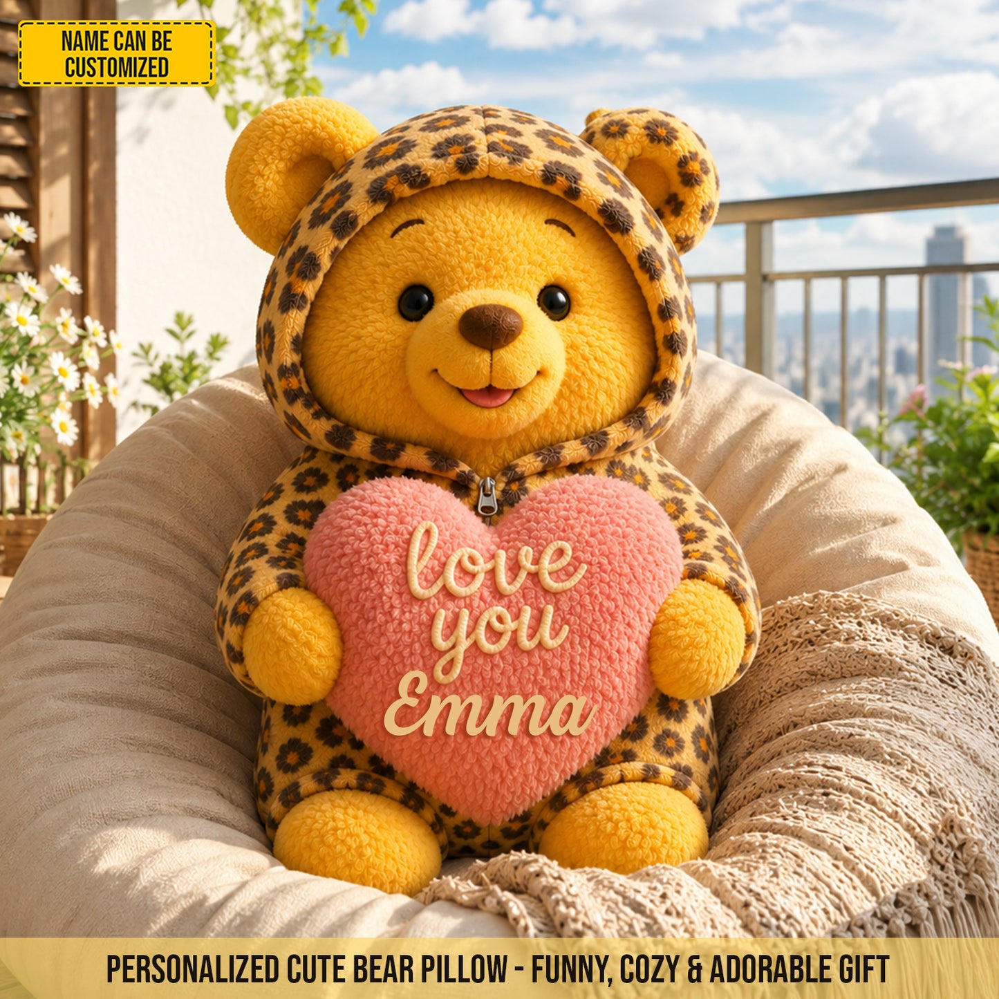 Personalized Love You Leopard Bear Custom Shaped Pillow