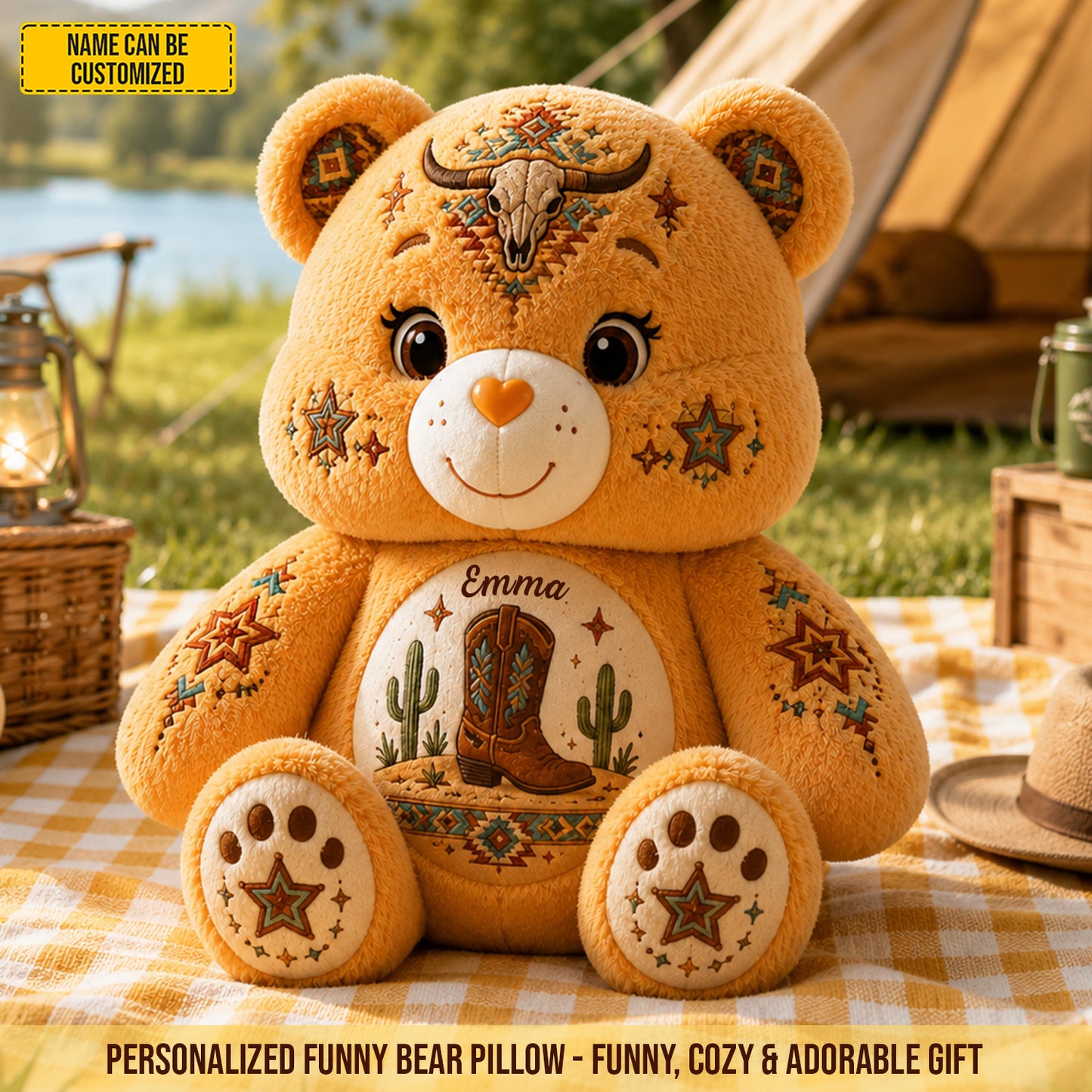 Personalized Western Cowboy Bear Custom Shaped Pillow