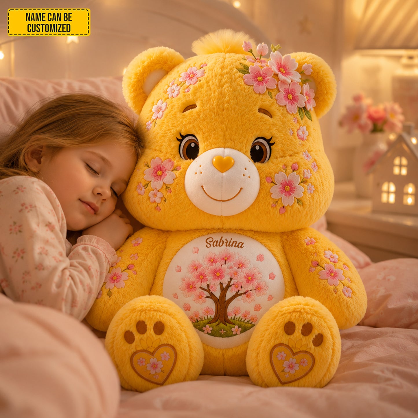 Personalized Cute Cherry Blossom Bear Pillow