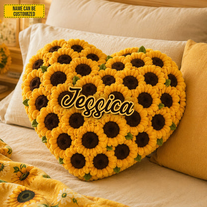 Personalized Sunflower Heart Custom Shape Pillow