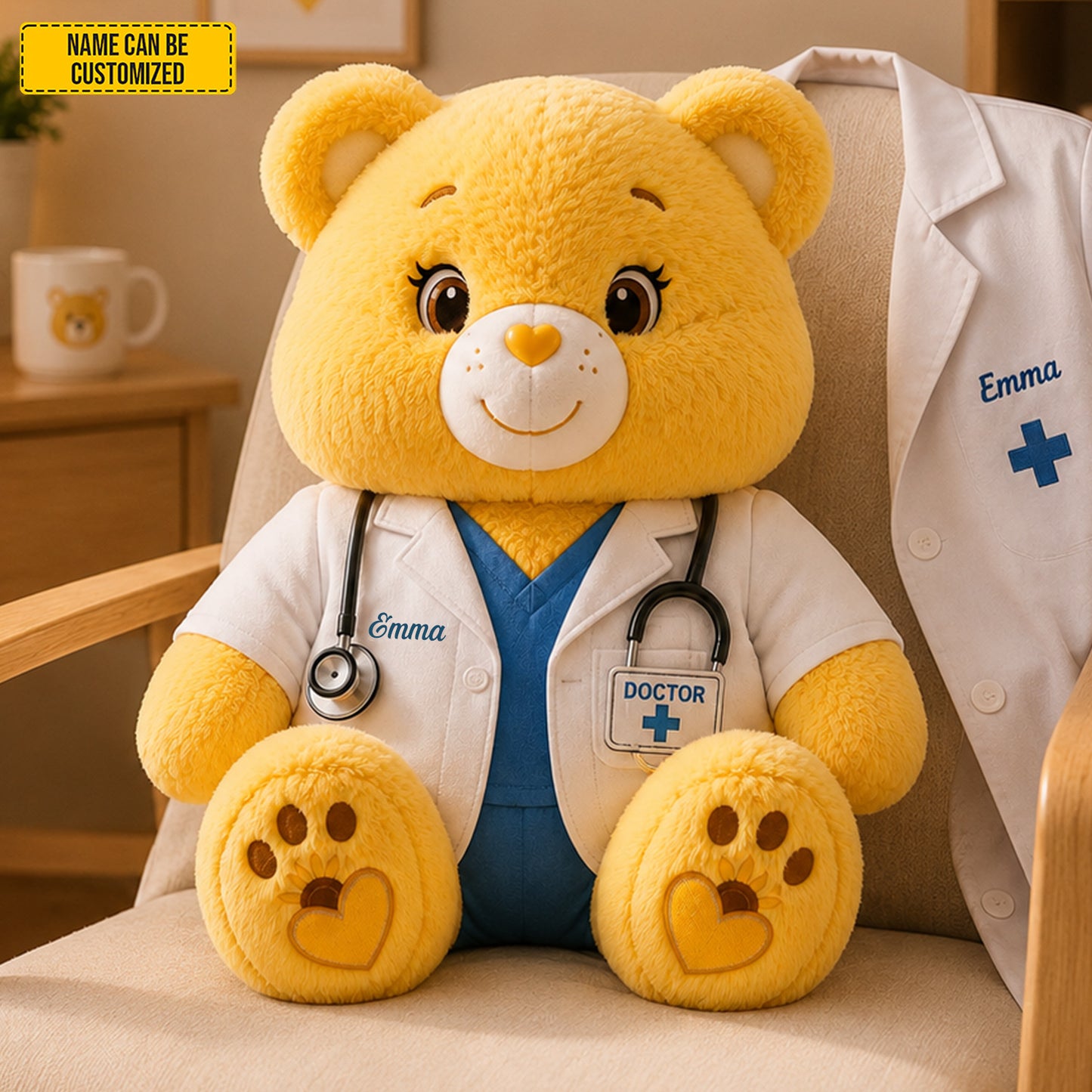Personalized Doctor Bear Custom Shape Pillow