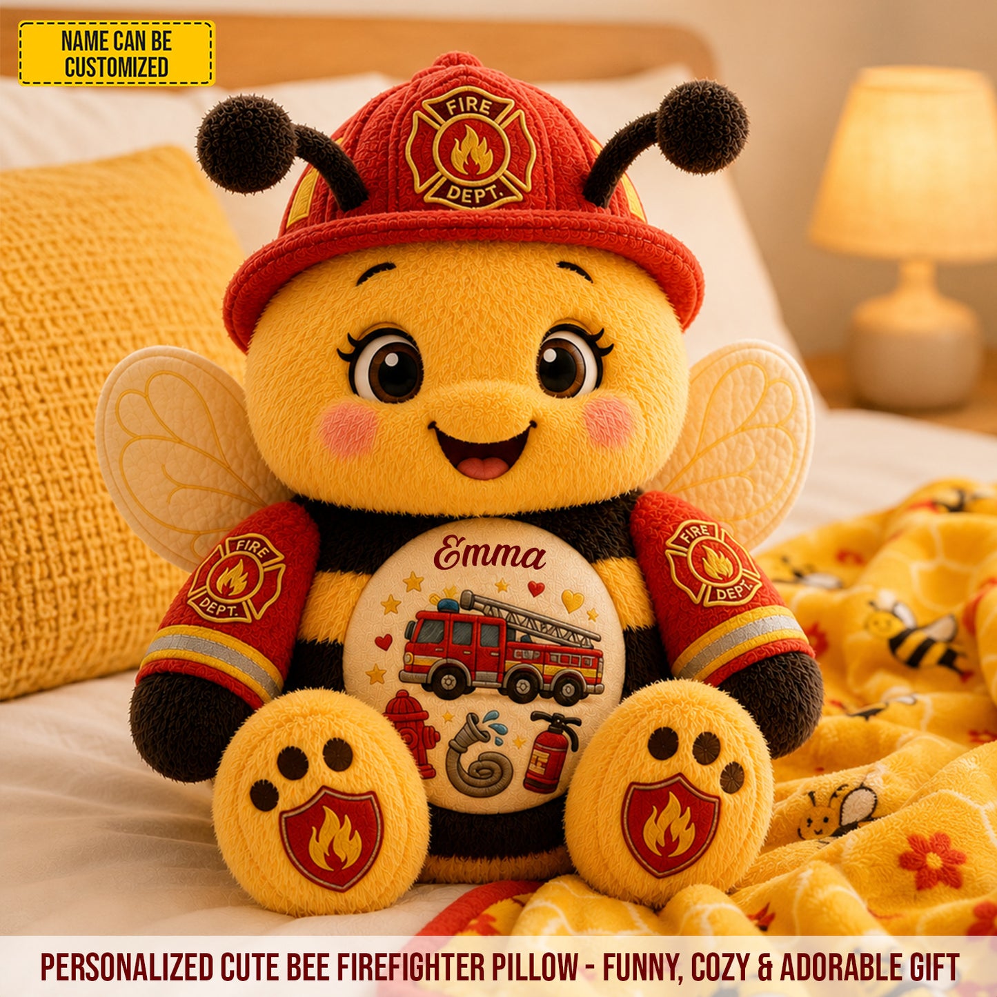Personalized Firefighter Bee Custom Shape Pillow
