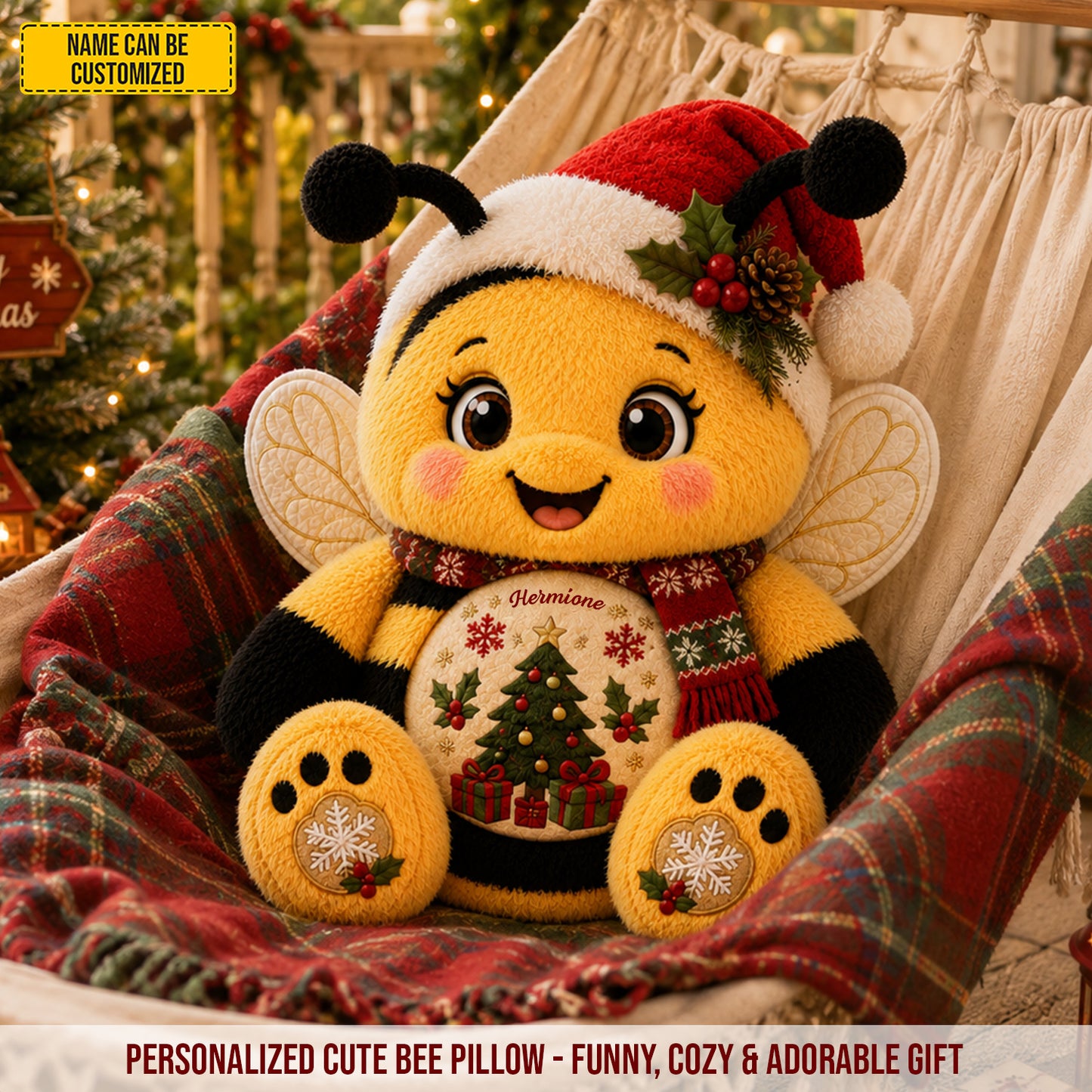 Personalized Christmas Bee Pillow