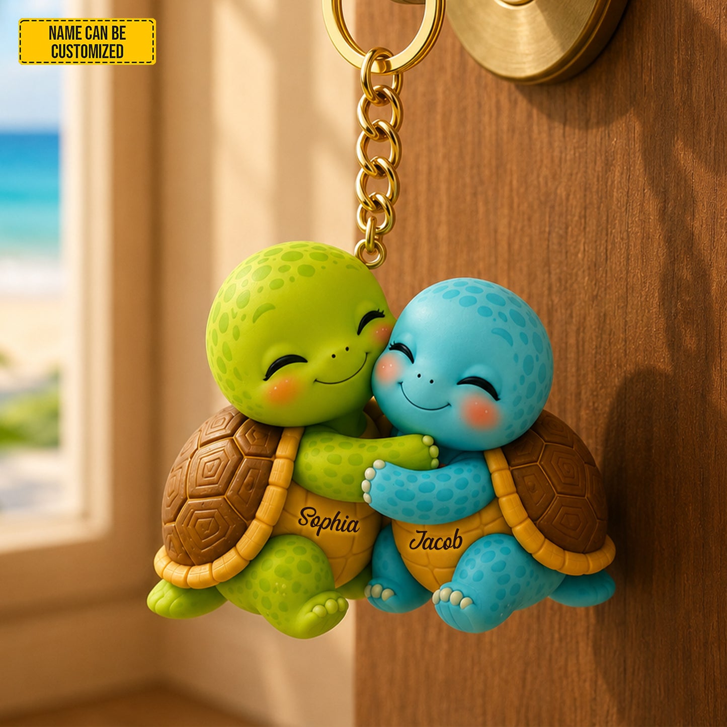 Personalized Cute Hugging Turtle Couple Keychain